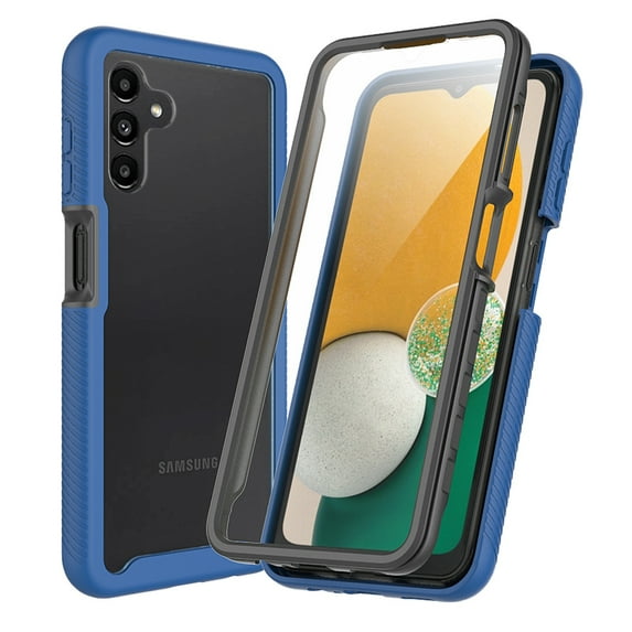 Galaxy A13 5G Case with Built in Screen Protector,Dteck Full-Body Shockproof Rubber Hybrid Protection Crystal Clear PC Back Protective Phone Case Cover for Samsung Galaxy A13 5G,Darkblue