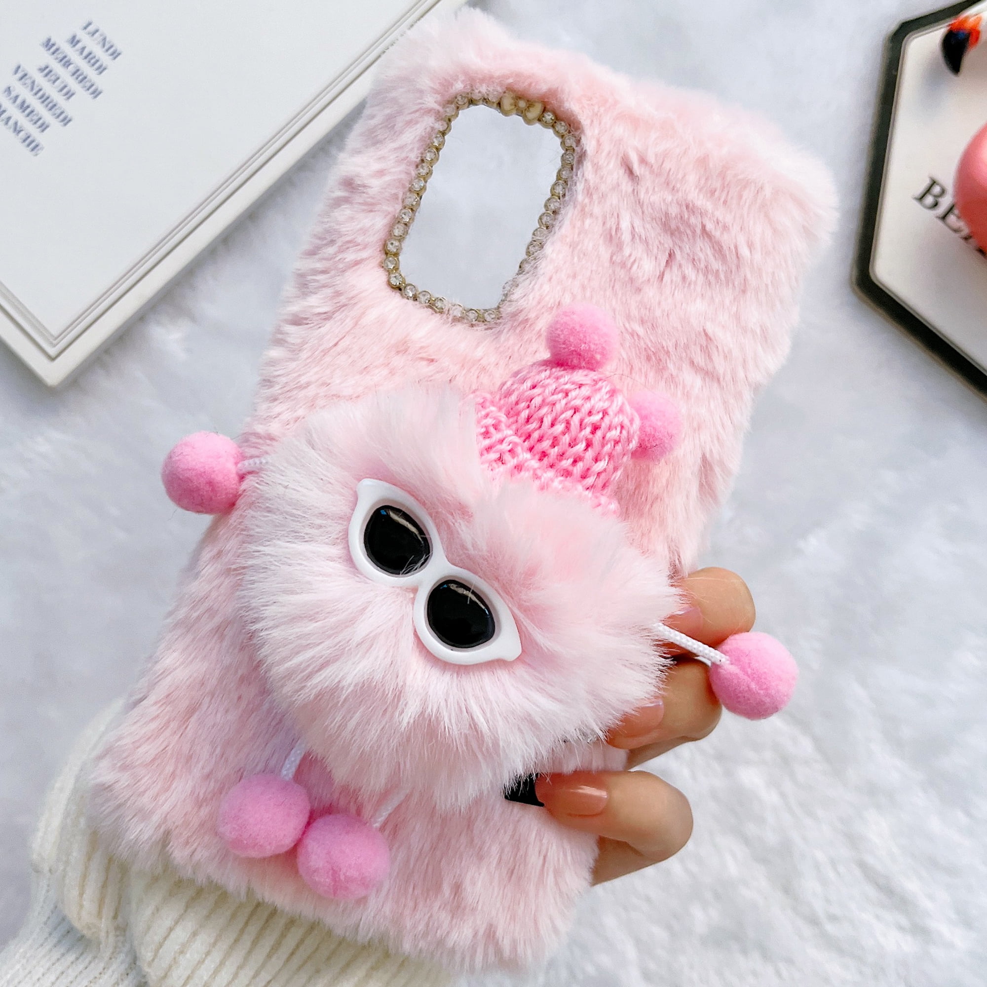 Pink Fluffy Phone Masteelf Pink Fluffy Phone Cover With Bunny Ears