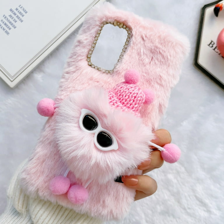 Galaxy A13 5G Case Dteck Girly Faux Fur Case Fluffy Furry Shockproof Protective Phone Cover for Samsung Galaxy A13 5G Pink