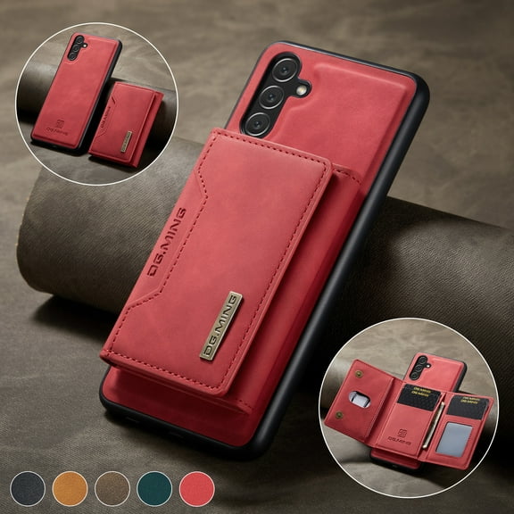 Galaxy A13 5G Case, Dteck for Samsung Galaxy A13 5G Cover Wallet Case ID Credit 8 Card Slots Holder Cash Pocket PU Leather Magnetic Closure Clasp Flip Removable Case, Red