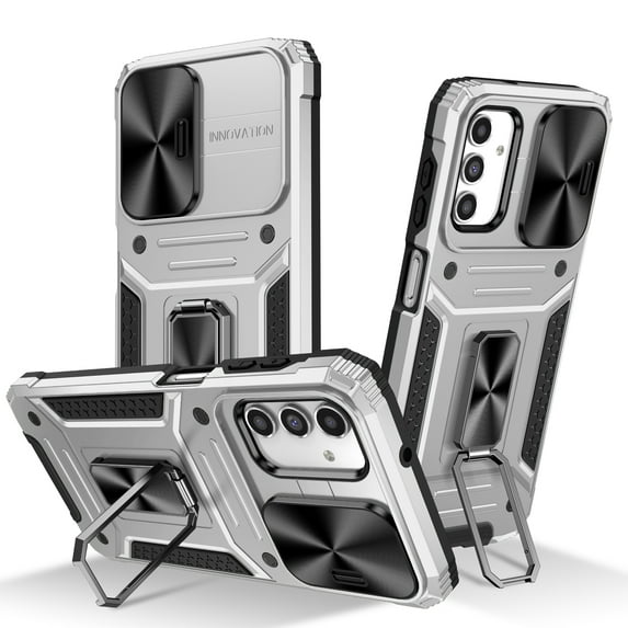 for Galaxy A13 5G Case Heavy Duty with Camera Cover, Build in Kickstand & Magnetic Car, Military Grade Armor Protection Cover,Sturdy Rugged Shockproof Case For Samsung Galaxy A13 5G, Silver