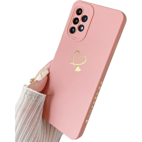 for Galaxy A13 Case 6.5", Bling Cute Plated Gold Love-Heart with Anti-Fall Camera Lens Cover Protection Soft Anti-Fingerprint Anti-Dust Phone Case for Samsung Galaxy A13 for Women Girls,Pink