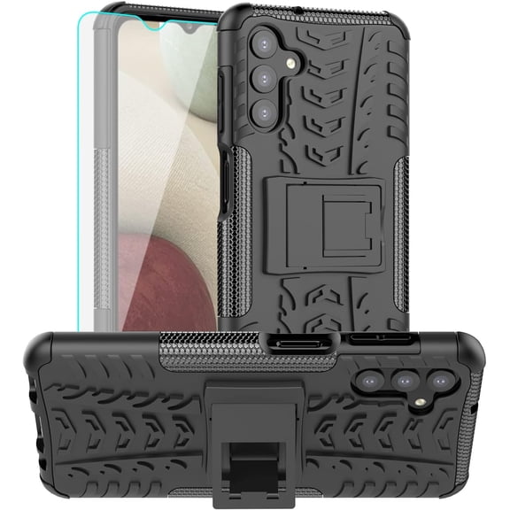 Galaxy A13 Case,Samsung A13 5G Case,with HD Screen Protector, [Shockproof] Tough Rugged Dual Layer Protective Case Hybrid Kickstand Cover for Samsung Galaxy A13 5G (Black)