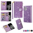 thumbnail image 1 of Galaxy A14 5G Case for Girls Women, Allytech Glitter Bling Kickstand Magnetic Clasp Credit Cards Slots Zipper Pocket Flip Cover Wallet Case for Samsung Galaxy A14 5G - Purple, 1 of 7