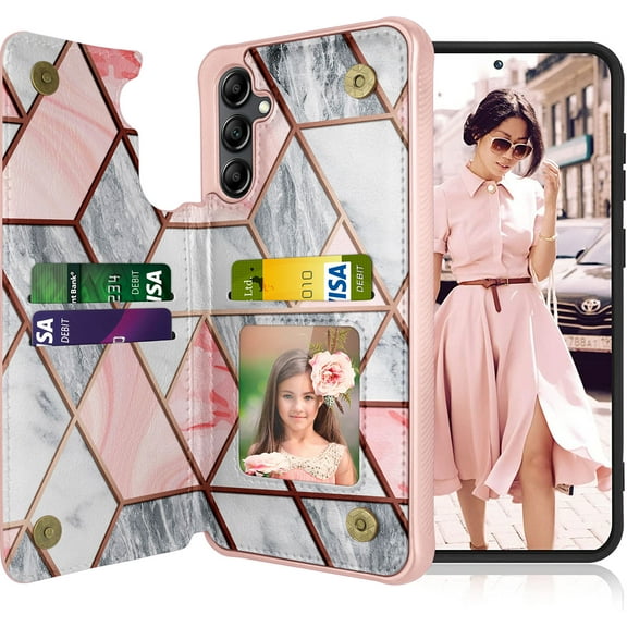Galaxy A14 5G Case, Tekcoo Galaxy A14 5G Wallet Case, PU Leather ID Cash Credit Card Holder Slots Magnetic Closure Kickstand Flip Slim Cover for Samsung A14 5G Marble
