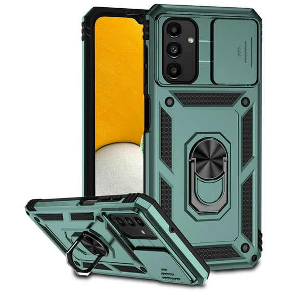 Galaxy A14 5G Kickstand Armor Case with Slide Camera Lens Protection Cover Built-in 360掳 Rotate Ring Holder Stand Magnetic Military Shockproof Phone Cover Case for Samsung Galaxy A14 5G, Darkgreen