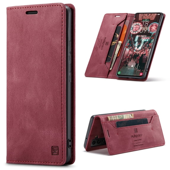 for Galaxy A14 5G Wallet Case PU Leather Flip Book Style Folio Strong Magnetic Closure RFID Blocking Protective Cover Credit Card Holder Kickstand Function Men for Samsung Galaxy A14 5G, Red
