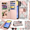 thumbnail image 1 of Galaxy A15 5G 6.5" Case, Samsung A15 5G Wallet Magnetic Detachable with 9 Card Holder for Women Men, Luxury Leather Wristlet Strap Carrying Folio Flip Cover for Samsung Galaxy A15 5G, Marble, 1 of 5