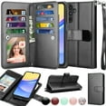 thumbnail image 1 of Galaxy A15 5G 6.5" Case,Samsung A15 5G Wallet Magnetic Detachable with 9 Card Holder for Women Men, Luxury Leather Wristlet Strap Carrying Folio Flip Cover for Samsung Galaxy A15 5G, Black, 1 of 5