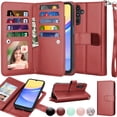 thumbnail image 1 of Galaxy A15 5G 6.5" Case, Samsung A15 5G Wallet Magnetic Detachable with 9 Card Holder for Women Men, Luxury Leather Wristlet Strap Carrying Folio Flip Cover for Samsung Galaxy A15 5G, Wine, 1 of 6