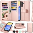 thumbnail image 1 of Galaxy A15 5G 6.5" Case, Samsung A15 5G Wallet Magnetic Detachable with 9 Card Holder for Women Men, Luxury Leather Wristlet Strap Carrying Folio Flip Cover for Samsung Galaxy A15 5G, Pink, 1 of 6