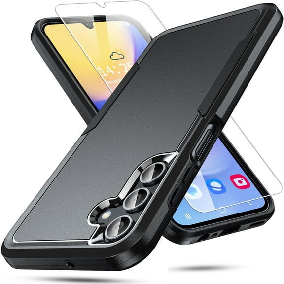 Galaxy A15 5G Case, 2 in 1 with 9H Tempered Glass Screen Protector, Heavy Duty Protection, Black