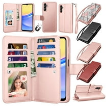 Galaxy A15 5G Case, A15 5G Wallet Case, Samsung Galaxy A15 5G 6.5 inchs PU Leather Case,Luxury Cash Credit Card Slots Folio Flip Cover [Detachable Magnetic Case] & Kickstand -Rose Gold
