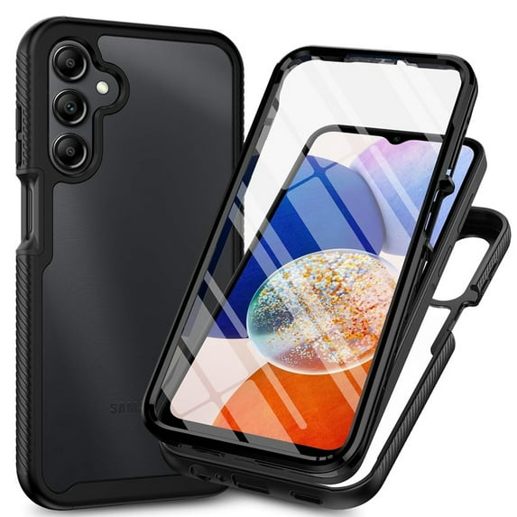 Galaxy A15 5G Case with Built in Screen Protector,Dteck Full-Body Shockproof Rubber Hybrid Protection Crystal Clear PC Back Protective Phone Case Cover for Samsung Galaxy A15,Black
