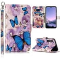 thumbnail image 1 of for Galaxy A15 5G Phone Case Wallet,Floral Pattern Cute for Samsung Galaxy A15 5G Case Women Girl [Wrist Strap][Card Cash Slots][Kickstand] PU Leather Flip Cases Cover (Butterfly/Purple), 1 of 14