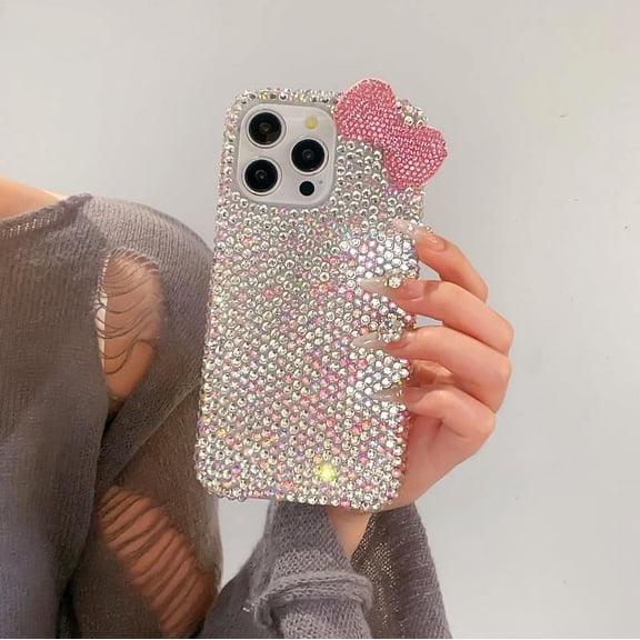 for Galaxy A16 3D Glitter Sparkle Bling Case Cute Bow Pink Women Girls Kids Crystal Rhinestone Clear Protective Diamond Bumper Cover Case for Samsung Galaxy A16 5G