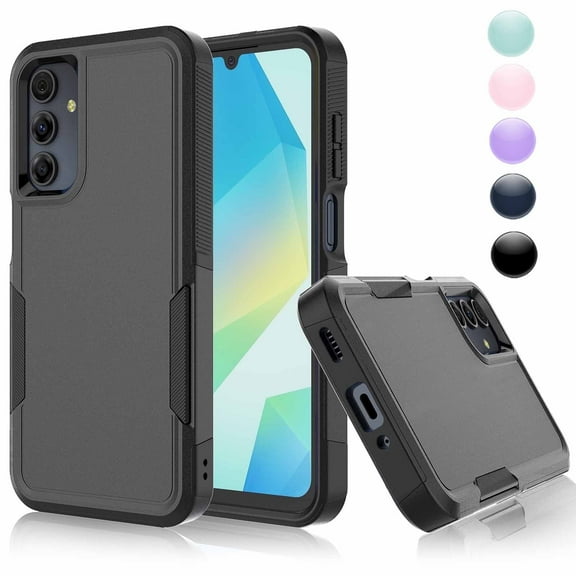 For Galaxy A16 5G Case, 2 in 1 PC Phone Case for Samsung A16 5G 2024 6.7 inch, Njjex Heavy Duty Rubber & Rugged Shockproof Full Body Protection Case Cover - Black
