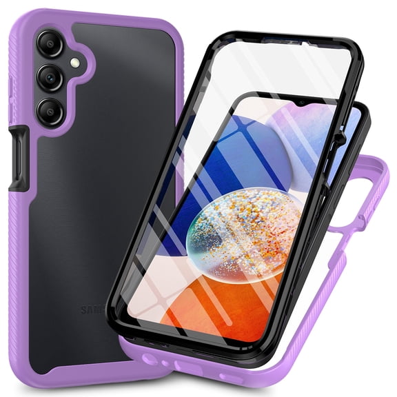 Galaxy A17 5G Case with Built in Screen Protector,Dteck Full-Body Shockproof Rubber Hybrid Protection Crystal Clear PC Back Protective Phone Case Cover for Samsung Galaxy A17 5G,Purple