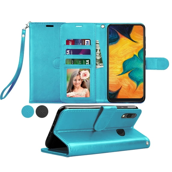 Galaxy A20 / A30 Case, Samsung Galaxy A20 / A30 Wallet Case, Galaxy A20 / A30 Leather Case, EBIZCITY PU Leather Folio Flip Cover Magnetic Closure TPU Shockproof Protective Case Kickstand Strap -Blue