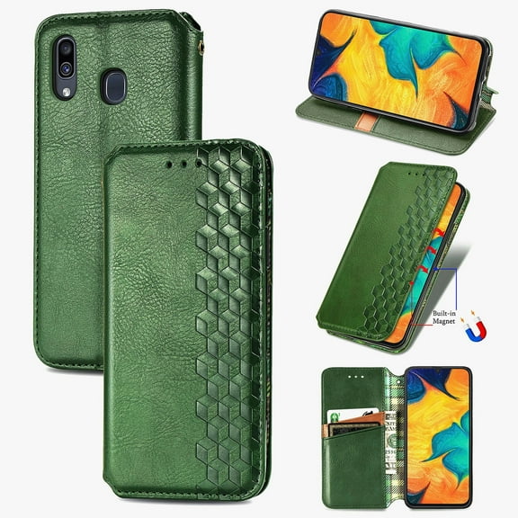 Galaxy A20 Wallet Case, Galaxy A30 Case, Premium PU Leather Flip Folio Wallet Case with Card Slot Magnetic Closure Case for Samsung Galaxy A20/A30 ,Green
