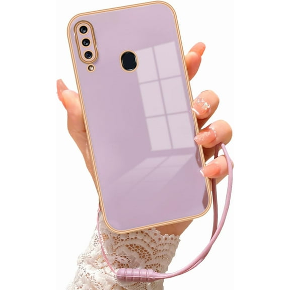 for Galaxy A20S Case for Women Electroplating Luxury Bling Aesthetic Trendy Pretty, Full Camera Soft TPU Protection Shockproof Cover for Samsung Galaxy A20S (Violet)