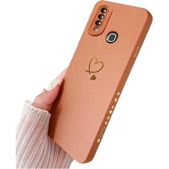 for Galaxy A20s Case 6.5"(Not fit A02S/A20/S20), Cute Bling Plated Gold Love Heart with Anti-Fall Camera Lens Cover Protection Soft Anti-Fingerprint Anti-Dust Phone Case for Galaxy A20S - Brown