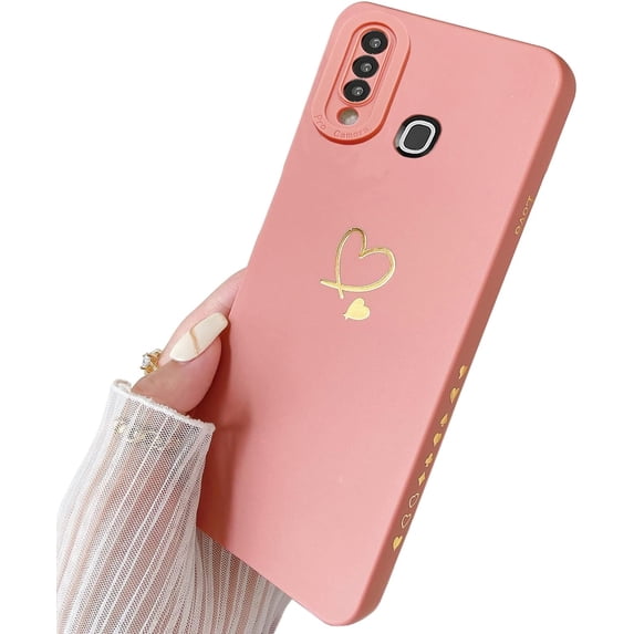 for Galaxy A20s Case 6.5"(Not fit A02S/A20/S20), Cute Bling Plated Gold Love Heart with Anti-Fall Camera Lens Cover Protection Soft Anti-Fingerprint Anti-Dust Phone Case for Galaxy A20S - Pink