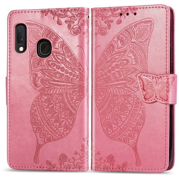 Galaxy A20s Case, Galaxy A20s Wallet Case Folio Case Magnetic Closure RFID Blocking Card Slots Kickstand Case Shockproof Absorption Double Protection Case for Samaung Galaxy A20s, Pink