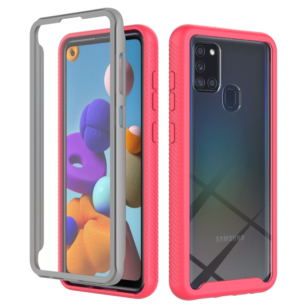Galaxy A21S Case with Built in Screen Protector Dteck Full Body Shockproof Rubber Hybrid Protection Crystal Clear PC Back Protective Phone Case Cover