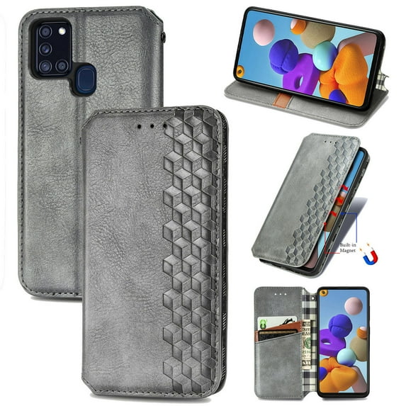 Galaxy A21S Wallet Case, Dteck Premium PU Leather Flip Folio Wallet Case with Card Slot Magnetic Closure Case for Samsung Galaxy A21s SM-A217 ,Gray