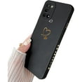 thumbnail image 1 of for Galaxy A21s Case 6.5"(Not fit A21/S21), Cute Bling Plated Gold Love Heart with Anti-Fall Camera Lens Cover Protection Soft Anti-Fingerprint Anti-Dust Phone Case for Galaxy A21S - Black, 1 of 3