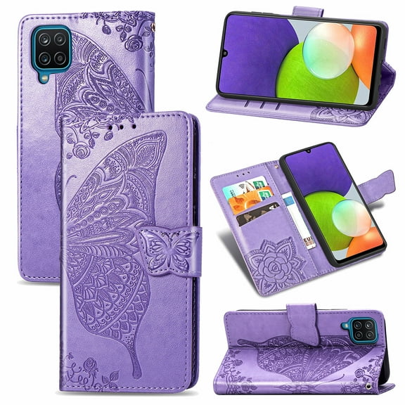 Galaxy A22 5G Case, Galaxy A22 5G Wallet Case Folio Case Magnetic Closure RFID Blocking Card Slots Kickstand Case Shockproof Absorption Double Protection Case for Samaung Galaxy A22 5G, Lightpurple