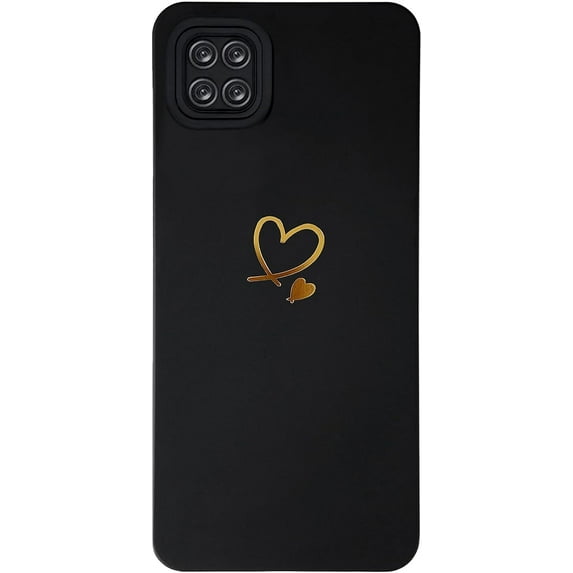 for Galaxy A22 Case 5G(6.6" 2021),Cute Bling Plated Gold Love Heart with Anti-Fall Camera Lens Cover Protection Soft Anti-Fingerprint Anti-Dust Phone Case for Samsung Galaxy A22 5G - Black