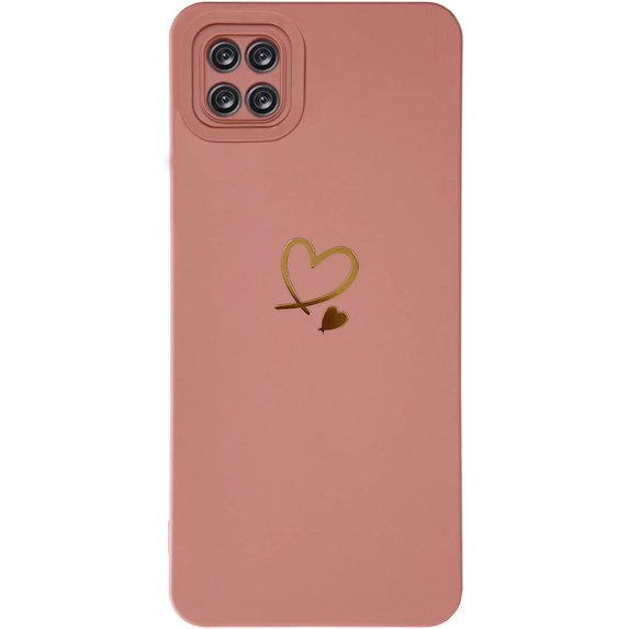 for Galaxy A22 Case 5G(6.6" 2021),Cute Bling Plated Gold Love Heart with Anti-Fall Camera Lens Cover Protection Soft Anti-Fingerprint Anti-Dust Phone Case for Samsung Galaxy A22 5G - Pink