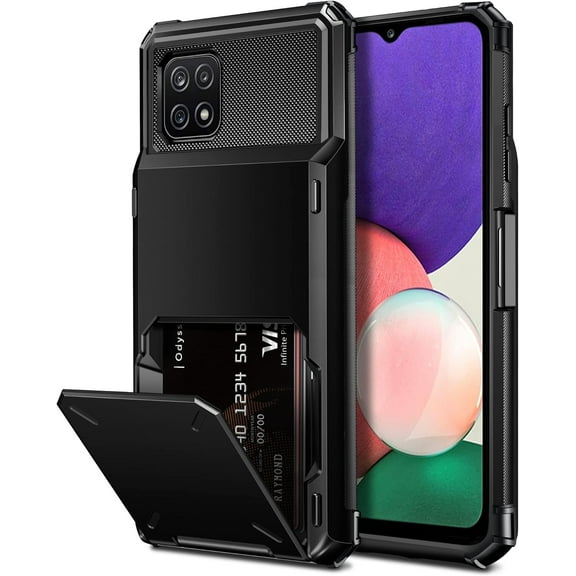 for Galaxy A22 Case Wallet Cover 4-Card Credit Card Holder ID Slot Scratch Resistant Dual Layer Hybrid Protective Hard Shell Rugged TPU Bumper Armor Case for Samsung Galaxy A22 5G Black