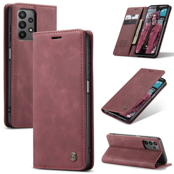for Galaxy A23 4G Wallet Case with [RFID Blocking] Retro Premium PU Leather Flip Folio Strong Magnetic Closure, Kickstand, Card Slots, Flip Book Style Cover For Samsung Galaxy A23 4G,
Winered