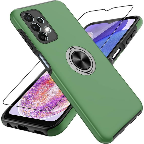 Galaxy A23 5G Case, Samsung Galaxy A23 5G Case with HD Screen Protector, Shockproof Samsung A23 Case with 360° Magnetic Ring Holder Kickstand Phone Case for Samsung A23 5G Green