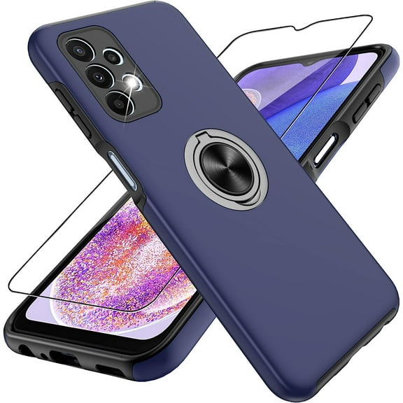 Galaxy A23 5G Case, Samsung Galaxy A23 5G Case with HD Screen Protector, Shockproof Samsung A23 Case with 360° Magnetic Ring Holder Kickstand Phone Case for Samsung A23 5G Blue