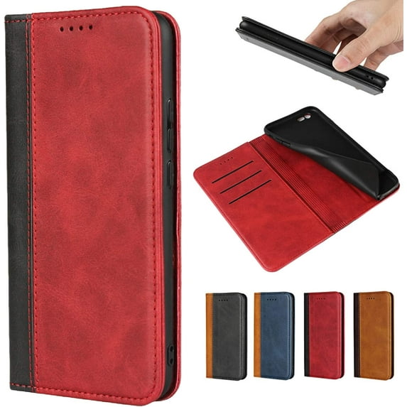 Galaxy A30 A20 Wallet Case,Premium PU Leather Flip Folio Case with Card Slot,Case Pocket,Kickstand and Magnetic Closure TPU Shockproof Case for Samsung Galaxy A30 A20,6.4" Red+Black