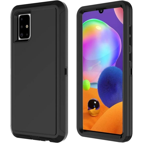 Galaxy A31 Case, with Built-in Screen Protector 3in 1 Heavy Duty Shockproof Drop Protection Defender Rugged Hybird Bumper Phone Cover for Samsung Galaxy A31 Black