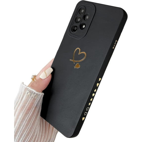for Galaxy A32 5G 6.5"(Not fit A32 4G),Cute Bling Plated Gold Love Heart with Anti-Fall Camera Lens Cover Protection Soft Anti-Fingerprint Anti-Dust Phone Case for Samsung Galaxy A32 5G - Black