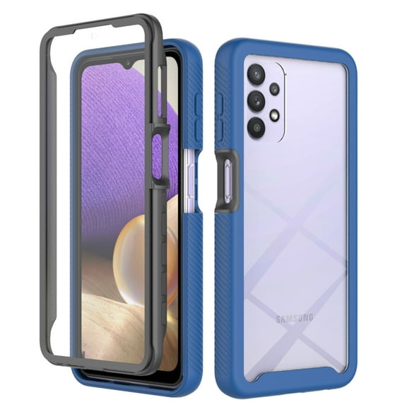 Galaxy A32 5G Case with Built in Screen Protector,Dteck Full-Body Shockproof Rubber Hybrid Protection Crystal Clear PC Back Protective Phone Case Cover for Samsung Galaxy A32 5G,Darkblue