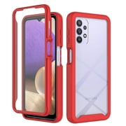 Galaxy A32 5G Case with Built in Screen Protector,Dteck Full-Body Shockproof Rubber Hybrid Protection Crystal Clear PC Back Protective Phone Case Cover for Samsung Galaxy A32 5G,Red