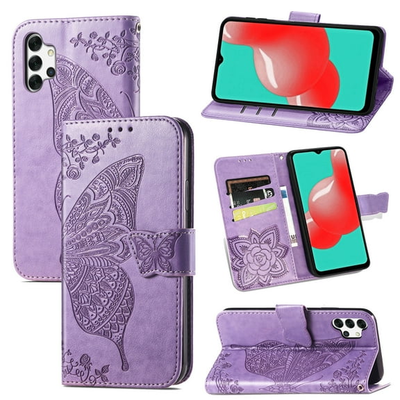 Galaxy A32 Case, Galaxy A32 Wallet Case Folio Case Magnetic Closure RFID Blocking Card Slots Kickstand Case Shockproof Absorption Double Protection Case for Samaung Galaxy A32, Lightpurple