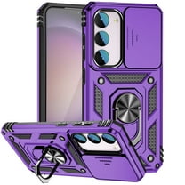 Galaxy A35 Case,Dteck Shockproof Rubber Rugged Case Hybrid Hard Ring Holder Kickstand Slide Camera Lens Protector Cover for Samsung Galaxy A35,Purple