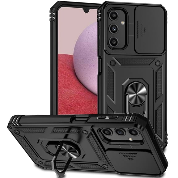 Galaxy A36 5G /Galaxy A37 5G Case,Dteck Shockproof Rubber Rugged Case Hybrid Hard Ring Holder Kickstand Slide Lens Protection Cover for Samsung Galaxy A36 5G / A37 5G,Black