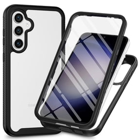 Galaxy A37 5G Case with Built in Screen Protector,Dteck Full-Body Shockproof Rubber Hybrid Protection Crystal Clear PC Back Protective Phone Case Cover for Samsung Galaxy A37,Black