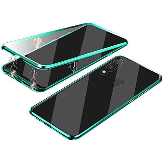Galaxy A40 Case with Anti-peep Screen Protector, Allytech Anti-spy Privacy Protection Magnetic Adsorption Metal Frame Tempered Glass Case Cover for Samsung Galaxy A40, Green