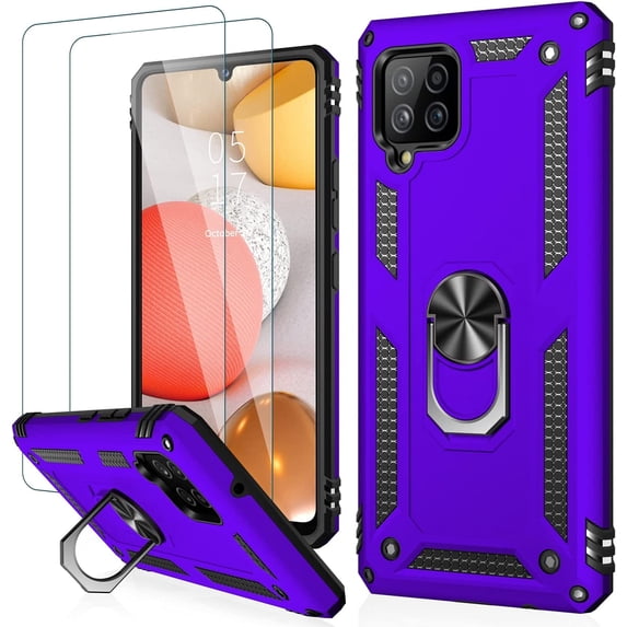 for Galaxy A42 5G Case with Screen Protector, Grade Shockproof Cover Pass 16ft Drop Test Protective Phone Case with Kickstand Car Holder for Samsung Galaxy A42 5G Purple