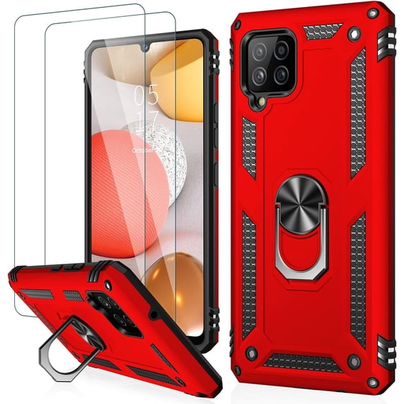 for Galaxy A42 5G Case with Screen Protector, Grade Shockproof Cover Pass 16ft Drop Test Protective Phone Case with Kickstand Car Holder for Samsung Galaxy A42 5G Red